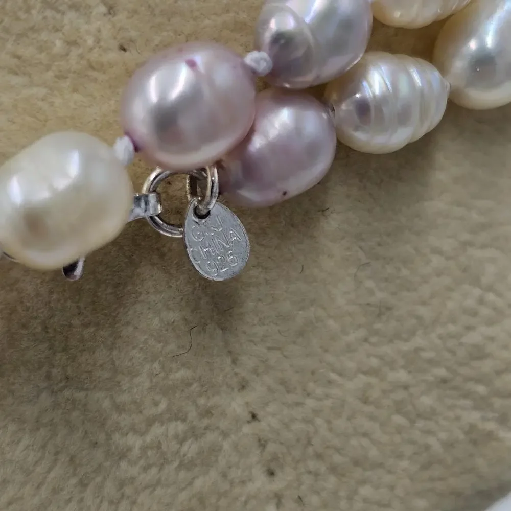 Pastel Pink White Faux Pearl Flapper Opera Necklace GSJ 63
